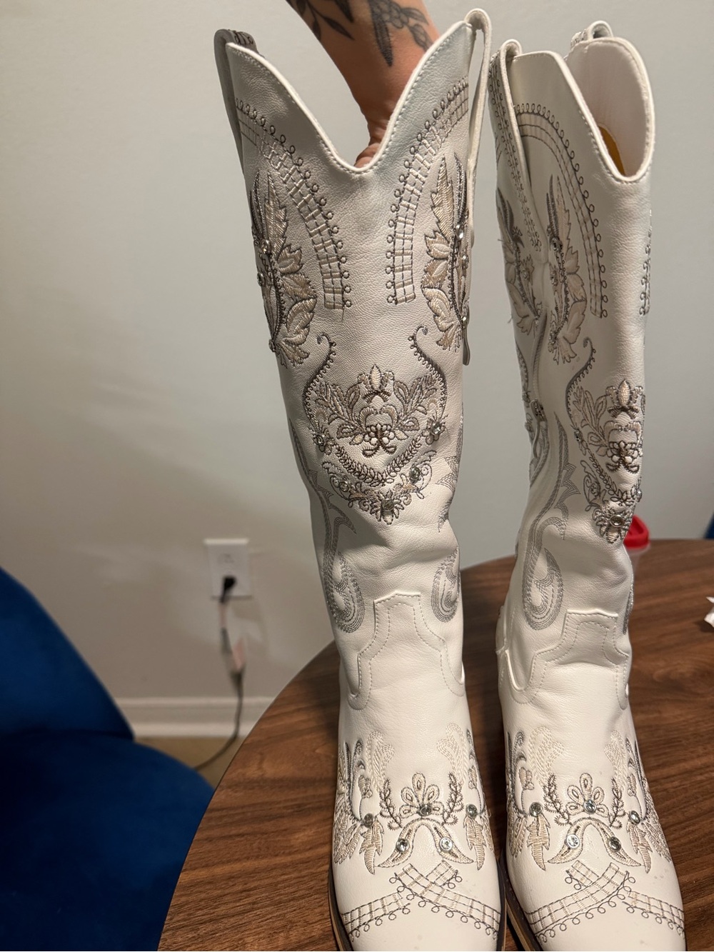 White Pearl Cowgirl Boots Bachelorette